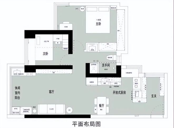 空间拥有5大功能区细节一步到位！不朽情缘版78㎡极简风设计小小的(图6)